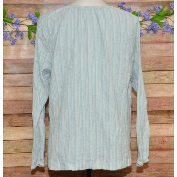 J. Jill Ladies Blue Striped Pullover Blouse XL Embroidered Tassels V-Neck Tunic - Picture 5 of 9